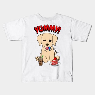 Cute retriever dog is having coffee and cake Kids T-Shirt